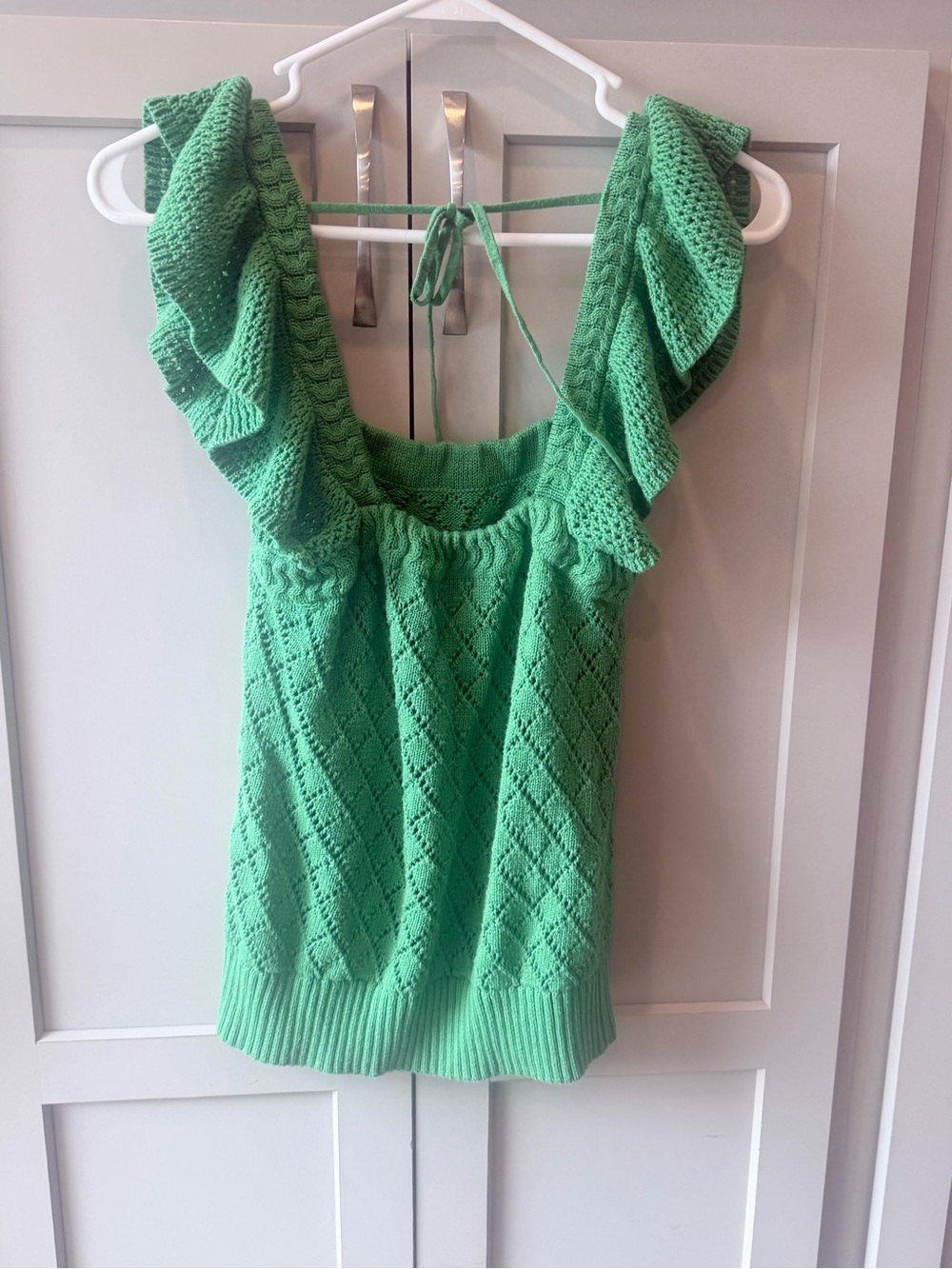 Green Ruffle-Sleeve Knit Sweater Top